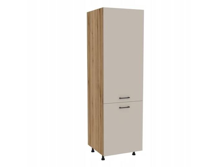 Laclar Capri Kühlschrank-Hochschrank 58x60x197 cm – Einbauschrank für Kühlschrank Korpus Eiche Evoke, Front Kaschmir Matt Soft-Close, modular, pflegleicht
