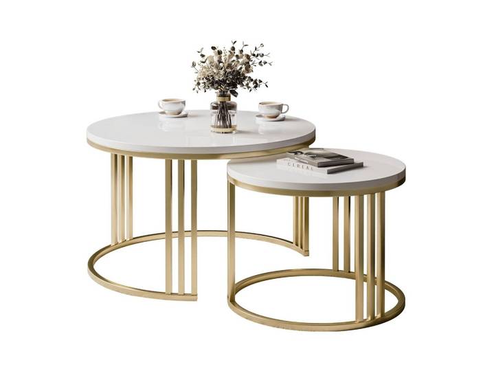 COUCHTISCH 2in1 LORI Hochglanz Gold gebürstet, gebürstetes Gold / weißer Glanz