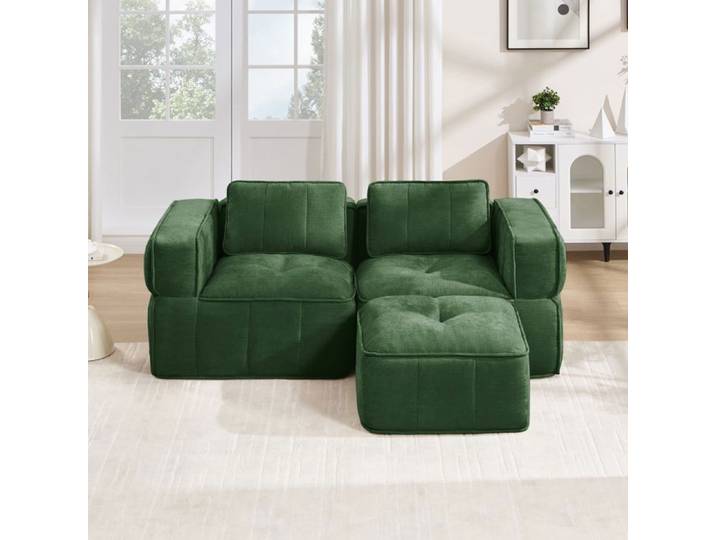 Canapé modulable compressé - canape compresse 2 places avec pouf - Canapé angle - sans assemblage - Vert