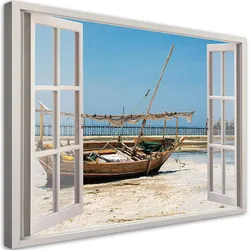 WANDBILD fensterblick tropisches meer boot