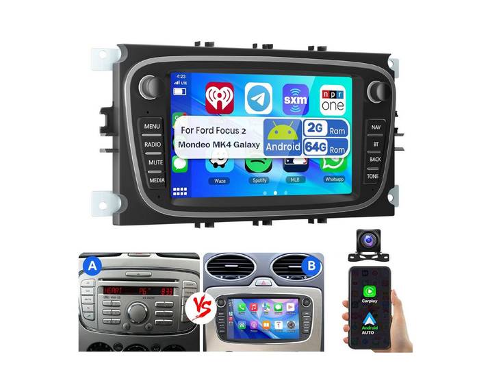 ESSGOO Android15 Für Ford Focus Mk2 Mondeo C/S-MAX Galaxy Kuga GPS Autoradio Navigationsgerät (Carplay Android Auto Bluetooth EQ USB GPS Navi WIFI Touchscreen)