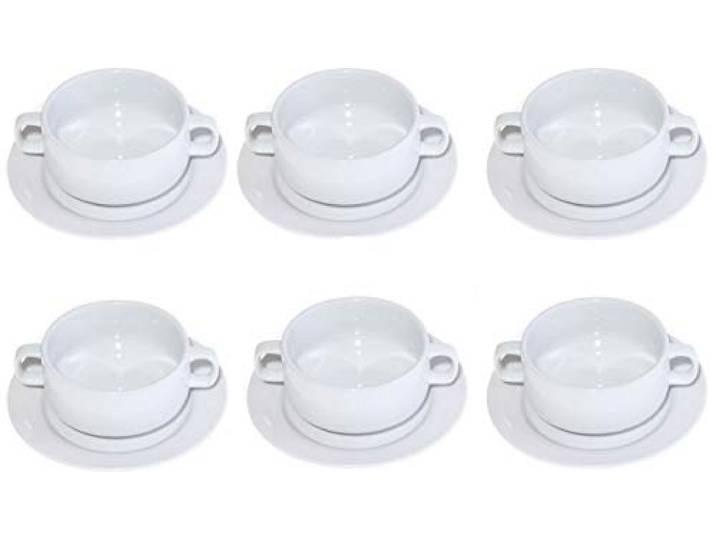 TAMLED Suppentasse 0,26 l mit Henkelgriffen + Untertasse SET zu 6 Stück Hotelporzellan