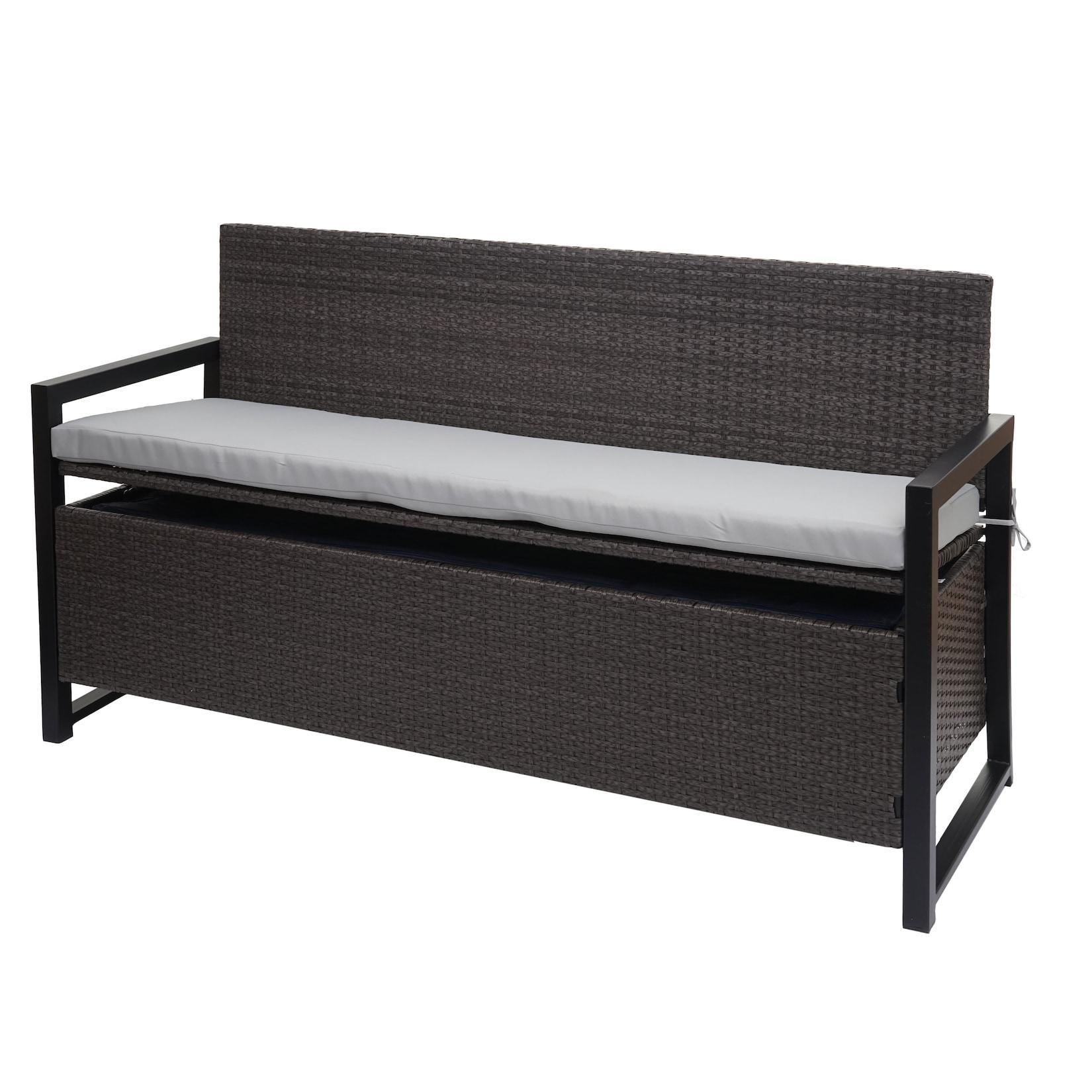 Poly-Rattan 3er Sitzbank MCW-F39, Gartenbank Truhenbank, Staufach Aufbewahrung 164cm ~ grau, kissen grau
