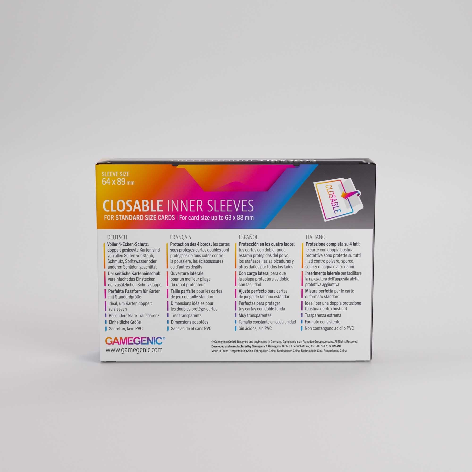 Gamegenic Closable Inner Sleeves 64 × 89 mm (100 Pack) for Card Collectors and Gamers