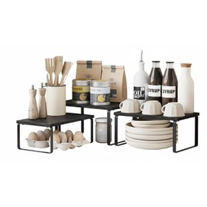Songmics Küchenregal KCS220B01, schwarz, 3er Set, für Arbeitsplatte, 29,7 x 15,8 x 19,5cm