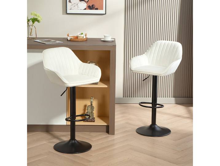 HOMCOM 2 Tabourets Bar Pivotants Velours Réglables Crème