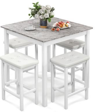 Costway 5-Piece Bar Table Set Counter-Height Dining Table and 4 Bar Stools-White