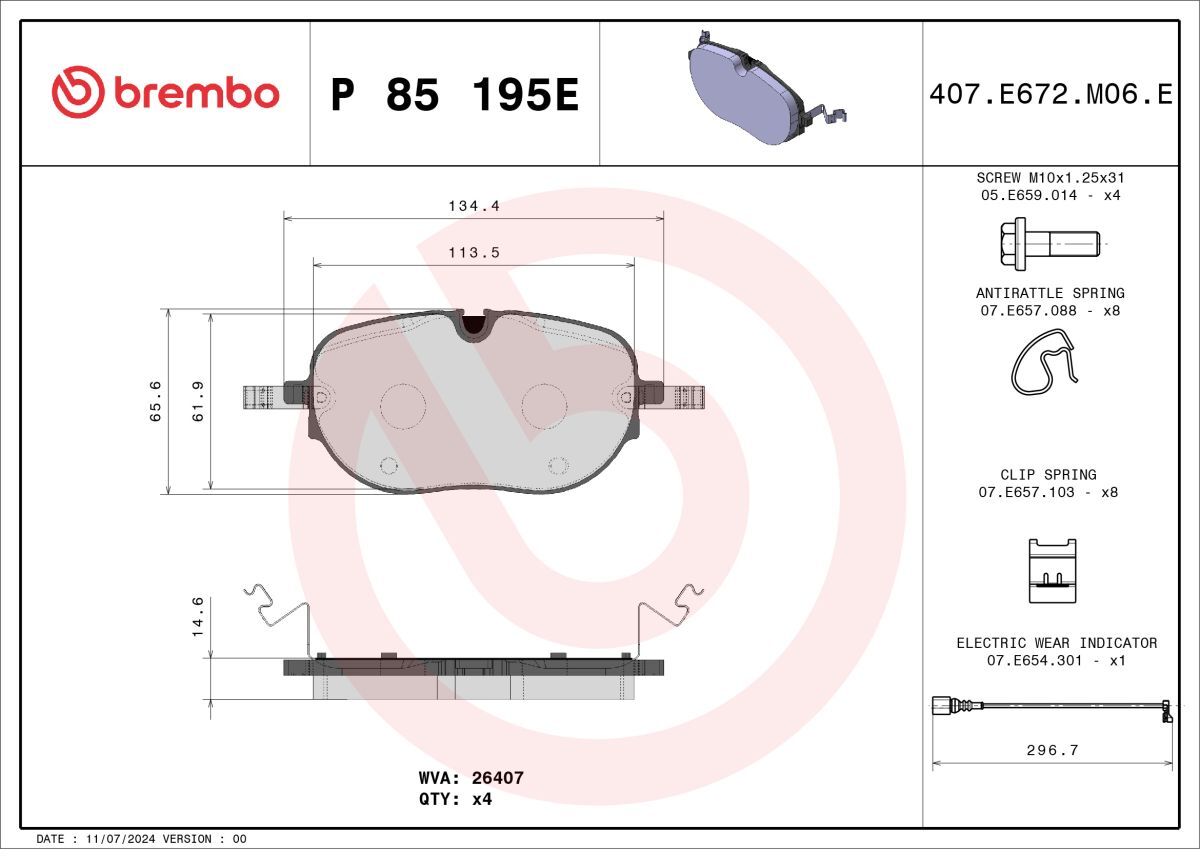 Bremsbelagsatz BREMBO P 85 195E
