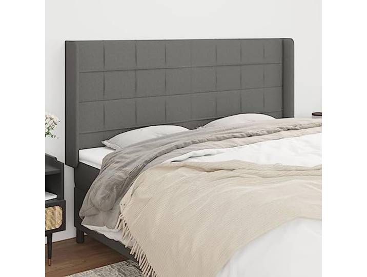 RJPLMFV Kopfteil mit Ohren, Dunkelgrau, 183 x 16 x 118/128 cm, Stoff Atmungsaktiver Stoff, Unterstützung beim Lesen, stabile Holzfüße, höhenverstellbar