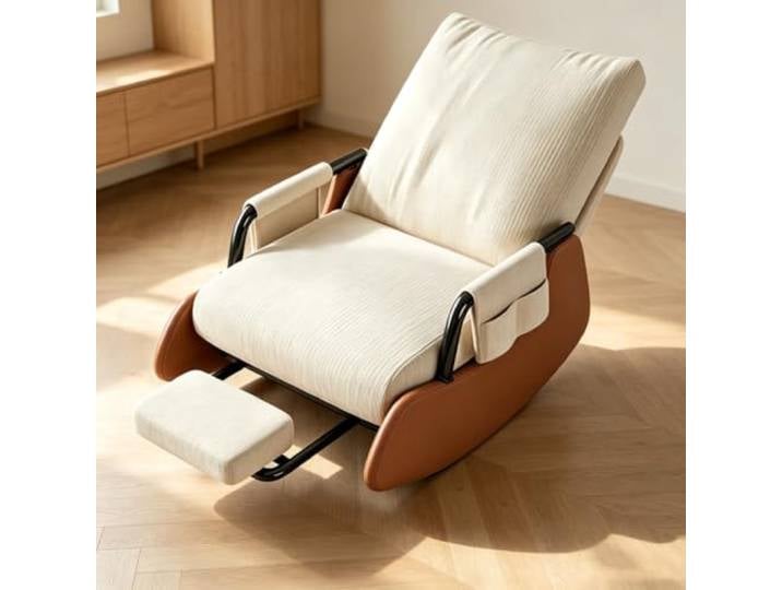 Polstersessel Schaukelnd mit Breiter 60cm Sitzfläche Bequemer Schaukelsessel mit 60cm breiter Sitzfläche und platzsparender Beinauflage fürs Wohnzimmer.