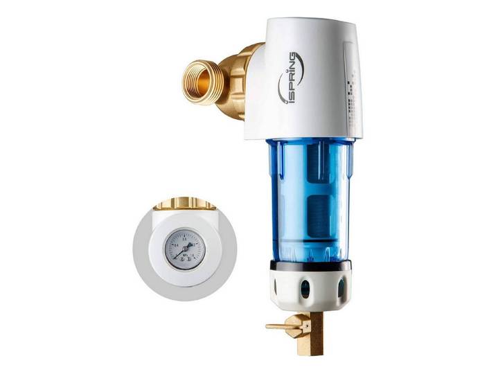 iSpring Wasserfilter WSP50GRE Rückspül-Sedimentfilter, 50 μm, mit Manometer & Reiniger