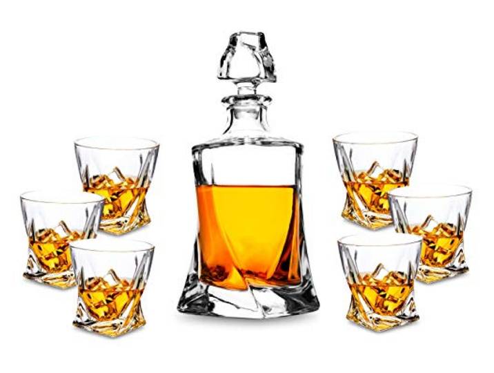 KANARS Whiskey Dekanter Set, Premium Kristall Likör-Dekanter mit 6 altmodischen Gläsern für Cocktail Scotch Bourbon Irish Whisky Alkohol, einzigartige Männer Geschenke für Vatertag, Einweihung