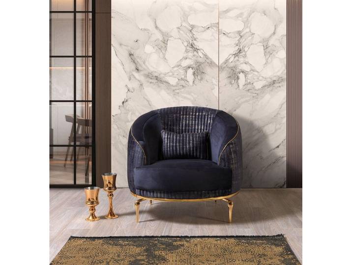 JVmoebel Sessel Blauer Luxus-Sessel im Textil-Look mit goldenen Edelstahlfüßen (Sessel), Made in Europa