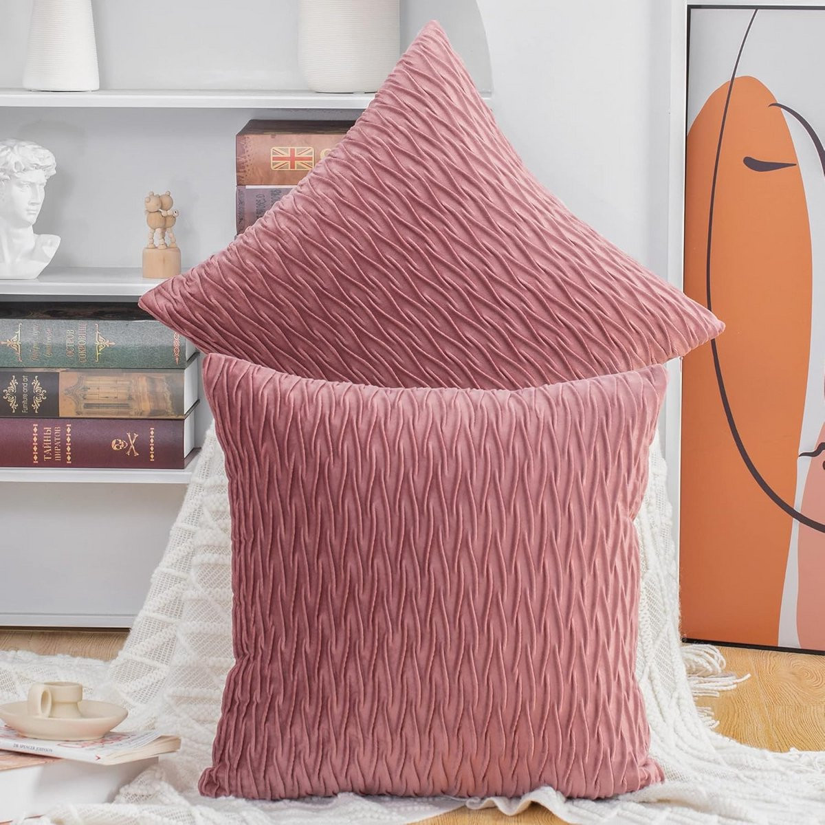 Set van 2 Luxe Fluwelen Sierkussenslopen Roze 50x50 cm
