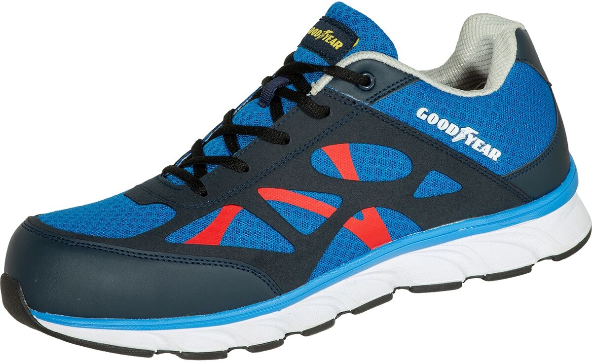 Sicherheitsschuh GOODYEAR "Sicherheitsschuhe Goodyear S1P blau/schwarz/rot" Gr. 45, blau (blau, schwarz, rot), 45, Obermaterial: 100% Nylon NY., Schuhe, Sicherheitsschuh