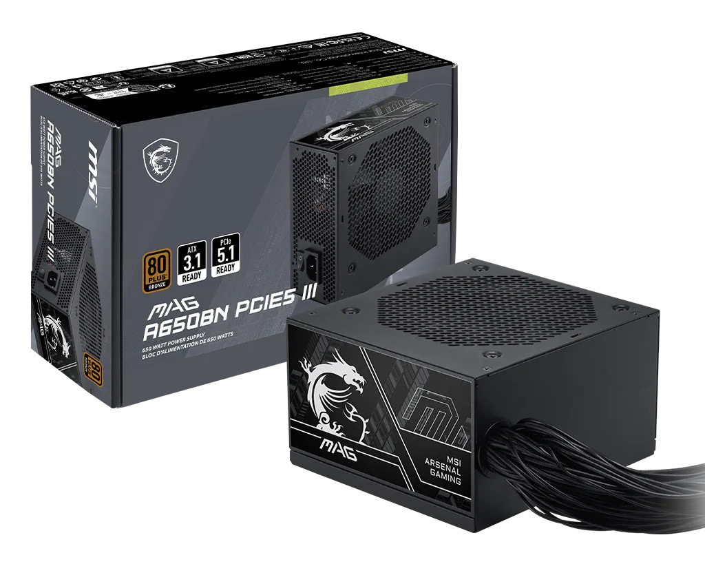 MSI MAG A650BN PCIE5 III 650 Watt ATX 3.1 PCIe 5.1 80+ Bronze Netzteil 120mm Lüfter