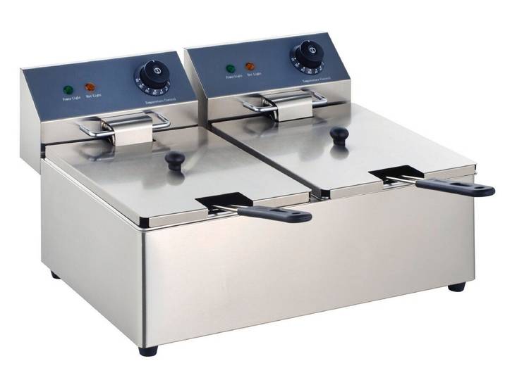 GastroHero Fritteuse Doppel Fritteuse ECO 6+6 Liter Edelstahl Tischfritteuse, 2500 W, Sicherheitsthermostat, Ölablasssystem, abnehmbare Reinigungsteile