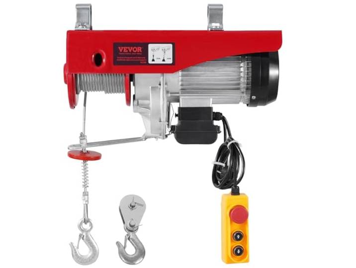 VEVOR Palan Électrique\, Charge Double Câble 1200 kg\, Télécommande Filaire 4\,2 m\, Hauteur Levage Câble Simple 12 m\, Élingue Simple Double\, Arrêt d'Urgence\, Palan Élévateur pour Garage\, Entrepôt\, Usine