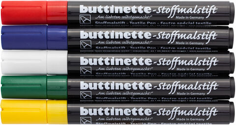 buttinette Stoffmalstifte-Set, für dunkle Stoffe, 5er-Pack