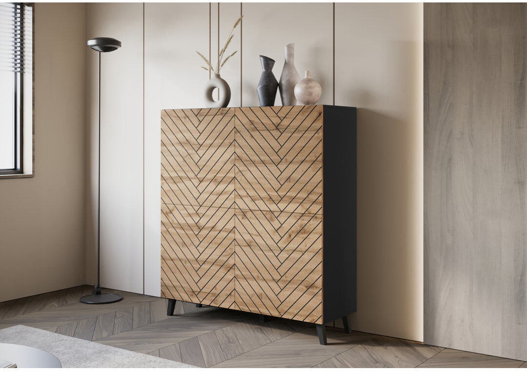 George Oliver 120 cm W Highboard Black/Brown 130cm H X 120cm W X 39.5cm D