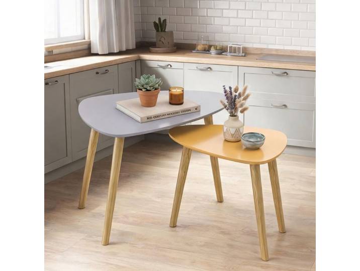 23.4 x 15.6 x 17.7 in Table combining forme triangulaire Gris Et Jaune MDF and Lot de 2 tables basses gigognes scandinaves en