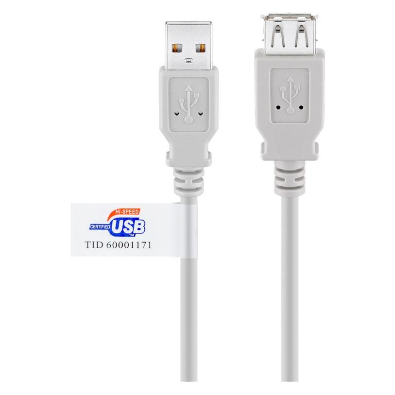 Goobay USB 2.0 Hi-Speed Verlängerungskabel mit USB Zertifikat, Grau, 1.8 m (1.80 m, USB 2.0) (69914)