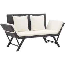 vidaXL Gartenbank mit Auflagen 176 cm Schwarz Poly Rattan