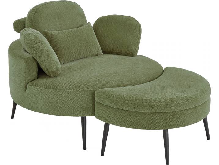 Loveseat GOODPRODUCT Riko Sessel, B: 110 cm, Sitzhöhe: 44 cm , grün, B:110cm H:84cm T:110cm, 95%Polyester, 5%Polyamide, Sessel, Loveseat, XXL- Sessel, mit Stauraumhocker, Rückenstütze & 4 Zierkissen