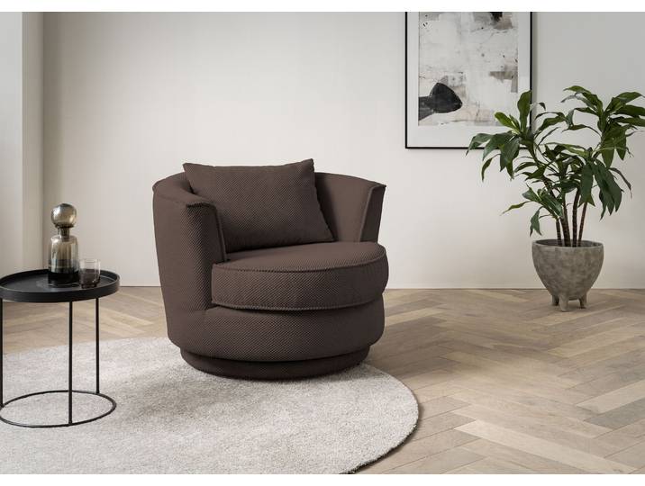 Drehsessel, Webvelours, Braun, 95×95 cm, 360 Grad drehbar, Polsterung, Leonique
