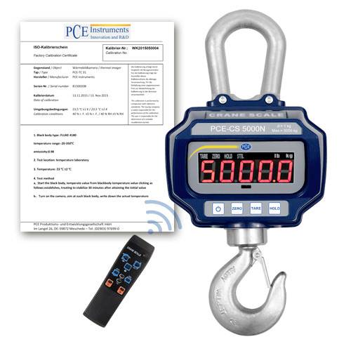 PCE Instruments PCE-CS 5000N-ICA Kranwaage PCE-CS 5000N-ICA kalibriert (ISO) Wägebereich (max.) 5000kg Ablesbarkeit 1000g Blau