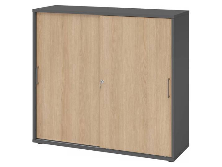 BETA S 1753S Schiebetürenschrank 3 OH Metallgriff Graphit/Eiche