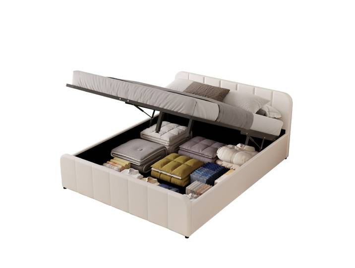 Lit coffre 160x200cm en velours beige