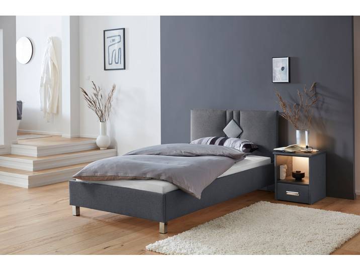 Polsterbett, Schwarz, 130x210 cm, Polyester, Abnehmbarer Bezug, Modern, WESTFALIA SCHLAFKOMFORT