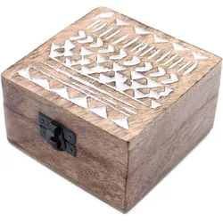 White Washed Wooden Box - 4x4 Aztec Design