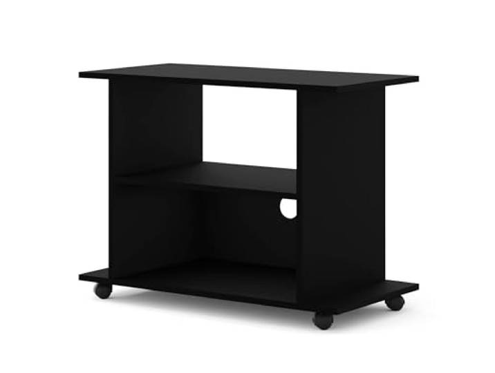 BIM Furniture TV-Ständer Yogi – Fernsehständer auf Rollen 80x60x40 cm, Niedriges Regal mit Ablagen, Moderner Fernsehständer mit Kabelloch – Schwarz Matt