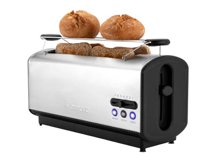 Clatronic® Toaster mit Brötchenaufsatz 4 Scheiben Langschlitztoaster Edelstahlgehäuse Toaster 4 Scheiben Auftau-/Aufwärm-/Schnellstoppfunktion Krümelschublade 1200W TA 3687