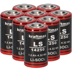 8x Kraftmax Lithium 3,6V Batterie LS14250 1/2 AA - Zelle ER14250 Li-SOCl2