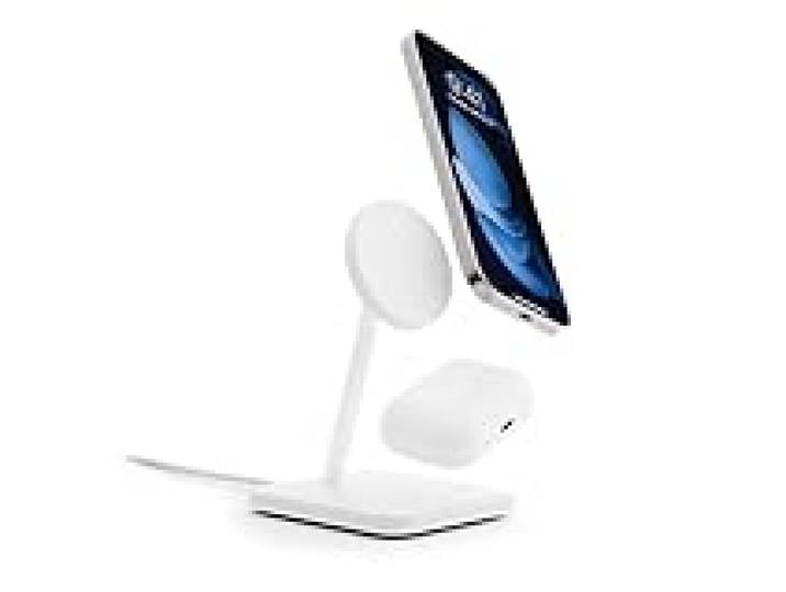 Twelve South HiRise 2 Deluxe 2 en 1 Support de Charge Qi2 pour iPhone et AirPods, Blanc