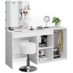 Vicco, Schminktisch, Isabelle mit LED, Hocker und Schrank (140 x 40 x 140 cm)