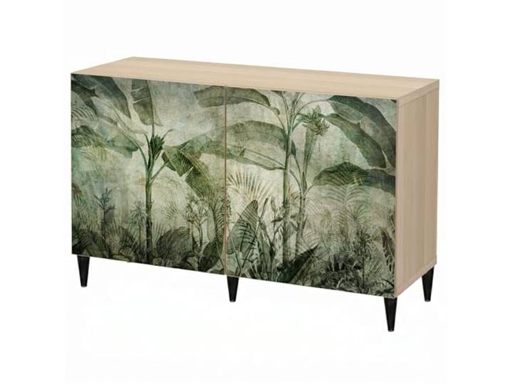 LUMASOUL Kommode mit Türen mit Motiv - 120x75 cm Design Sideboard für Wohnzimmer & Schlafzimmer - Dekorative Kommode Flur aus MDF - Weiß/Schwarz/Braun Korpus - Blätter
