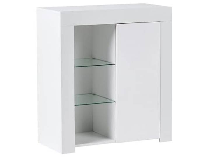 Beliani Sideboard MDF Glas weiß mit LED Beleuchtung Wohnzimmer Kamloops