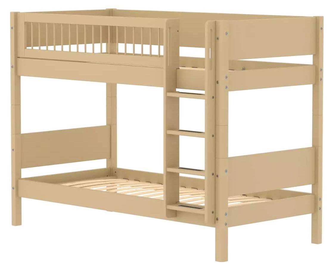 Flexa Etagenbett White mit gerader Leiter 90 x 200 cm, Gitterschutzgitter, sandbeige