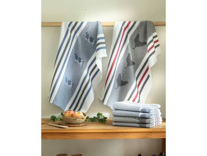 Torchons motif poule et vache - lot de 4 - Blancheporte