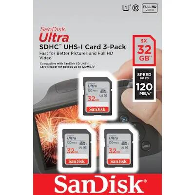 SanDisk Ultra SDHC UHS-I Speicherkarten 32 GB - 3 Pack SDSDUN4-032G-GN6IM