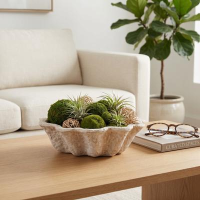 Sagebrook Home "Decorative Bowl - Ivory /White Scalloped Paper Mache, 11"""