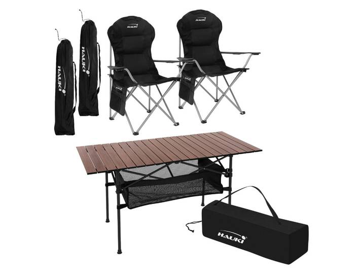Hauki Campingmöbel Set, Schwarz, Metall, rechteckig, Gartenmöbel, Gartengarnituren, Gartenmöbel-Sets