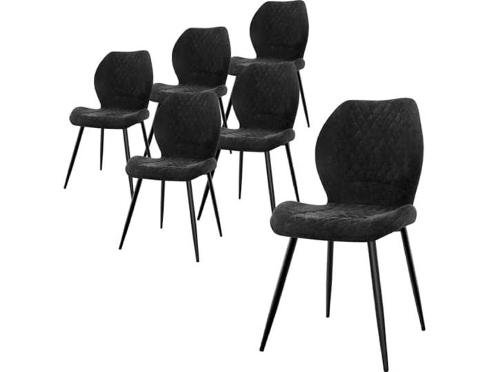 LEWE Leinen Esszimmerstühle 6er Set, Modernes Karomuster mit Metallbein, gepolstert, Armloser Küchenstuhl für Restaurant/Wohnzimmer/Schlafzimmer, [Schwarz]