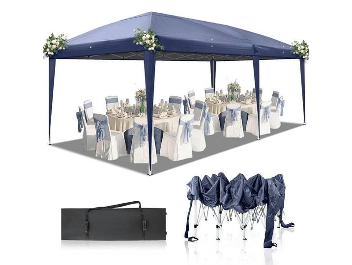 Faltpavillon 3x6m UV-Schutz 50+ Blau, 300x268x600 cm, Sonnenschutz, Pavillons