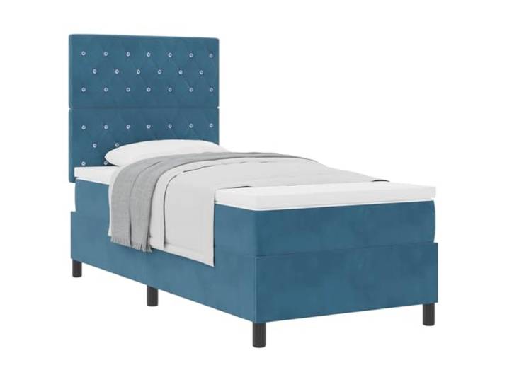 KKgypkn Boxspringbett 90x190 cm mit Matratze, Dunkelblau Samt, Holzwerkstoff und Kiefernholz, verstellbares Kopfteil in Zwei Höhen, Taschenfederkern für reaktionsfähige Unterstützung