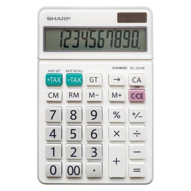 Sharp Tischrechner weiss 10-stellig (Batteriebetrieb, Solarenergie) (SH-EL331WB)